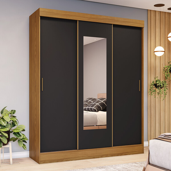 Guarda Roupa Casal 3 Portas Com Espelho 2 Gavetas Max Casa 812