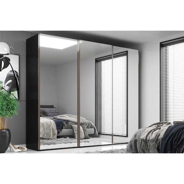 Guarda Roupa Casal 3 Portas Com Espelho 6 Gavetas Veneto Preto