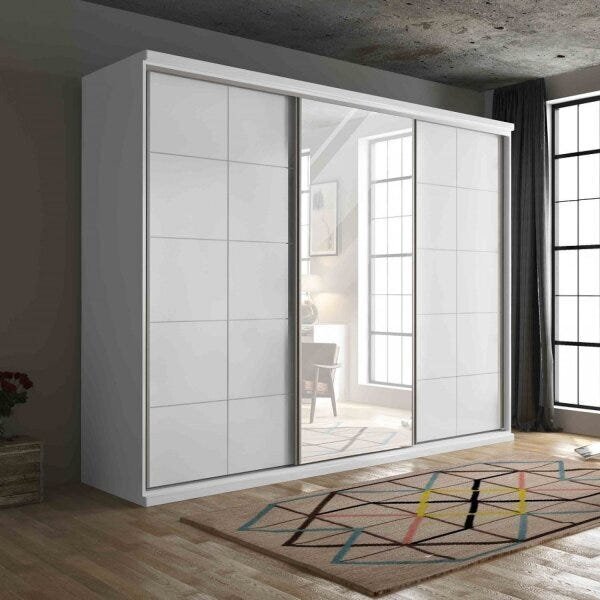 Guarda-roupa Casal 3 Portas Com Espelho Athenas Mambel Branco