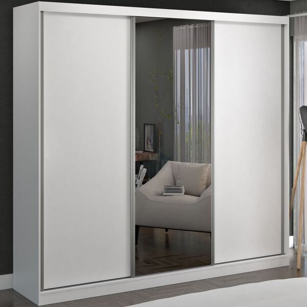 Guarda-roupa Casal 3 Portas De Correr 1 Espelho 100% Mdf 8804