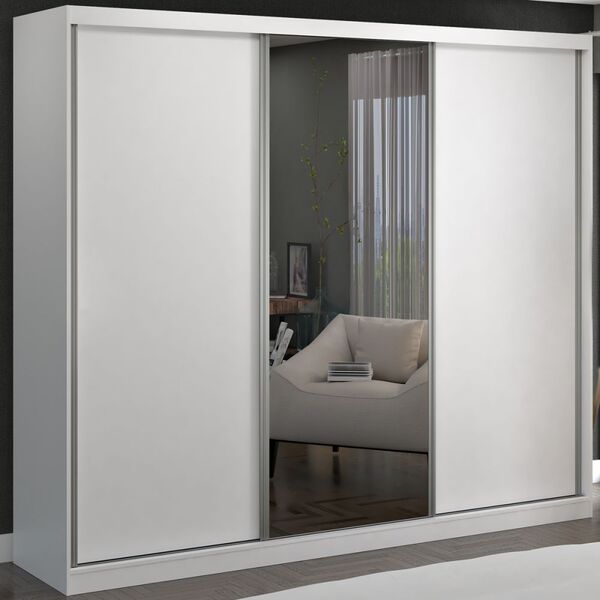 Guarda-roupa Casal 3 Portas De Correr 1 Espelho 100% Mdf 8805