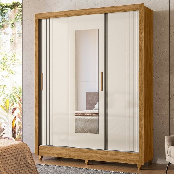 Guarda-roupa Casal 3 Portas De Correr 2 Gavetas Com Espelho E