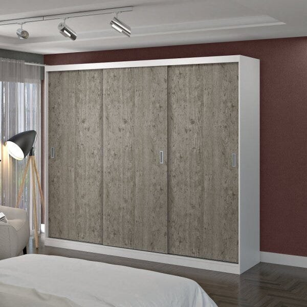 Guarda-roupa Casal 3 Portas De Correr 4 Gavetas 1905  Branco/