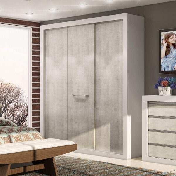 Guarda-roupa Casal 3 Portas De Correr 4 Gavetas News  Branco/