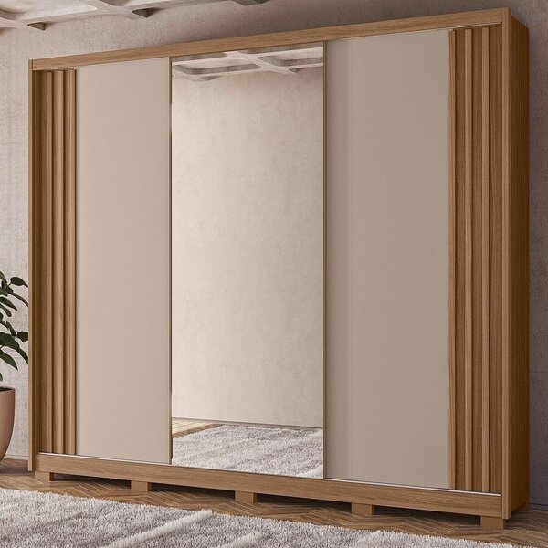 Guarda-roupa Casal 3 Portas De Correr 6 Gavetas Com Espelho E