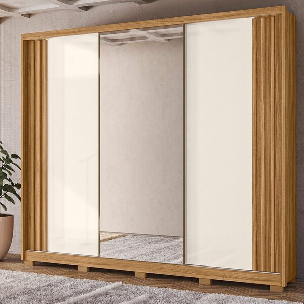 Guarda-roupa Casal 3 Portas De Correr 6 Gavetas Com Espelho E