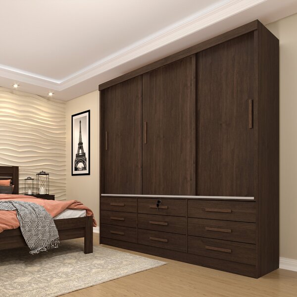 Guarda Roupa Casal 3 Portas De Correr 9 Gavetas Chicago Tcil