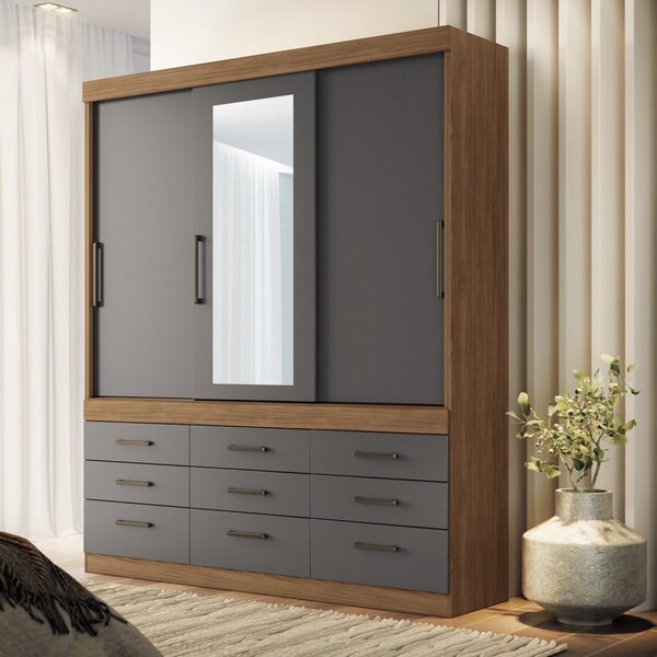 Guarda Roupa Casal 3 Portas De Correr 9 Gavetas Click Com Esp