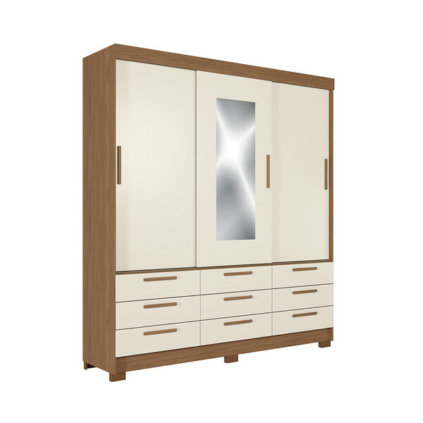 Guarda-Roupa Casal 3 Portas de Correr 9 Gavetas Com Espelho 1