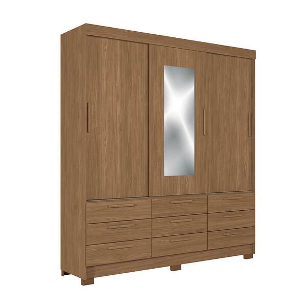 Guarda-Roupa Casal 3 Portas de Correr 9 Gavetas Com Espelho 1
