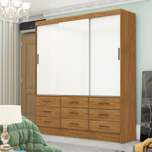 Guarda Roupa Casal 3 Portas De Correr 9 Gavetas Sevilha Cario