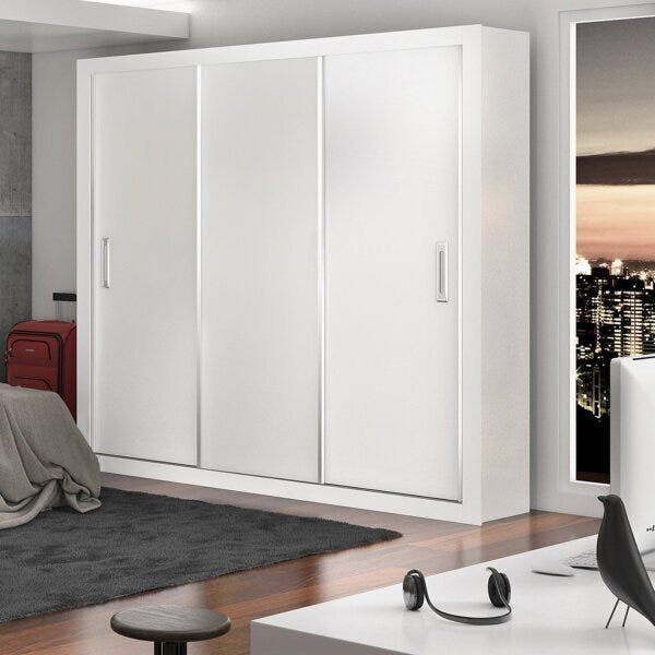 Guarda-roupa Casal 3 Portas De Correr Bahia Branco