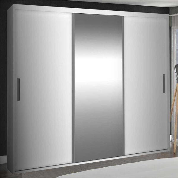 Guarda-roupa Casal 3 Portas De Correr Com 1 Espelho 100% Mdf