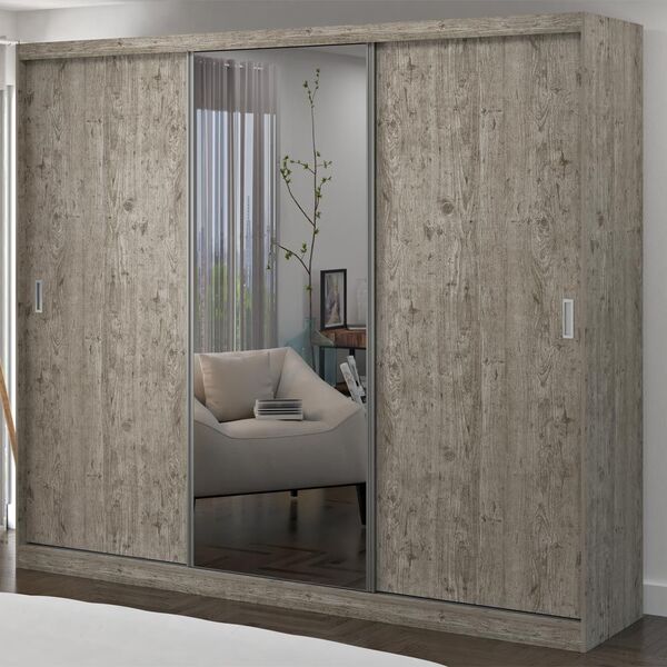 Guarda-roupa Casal 3 Portas De Correr Com 1 Espelho 100% Mdf