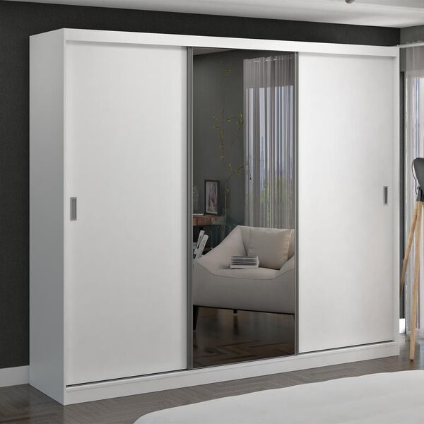 Guarda-roupa Casal 3 Portas De Correr Com 1 Espelho 100% Mdf
