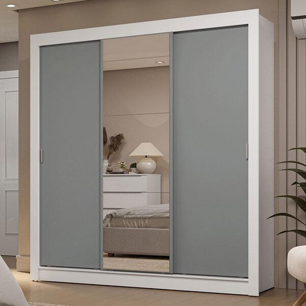 Guarda-roupa Casal 3 Portas De Correr Com Espelho 2 Gavetas B