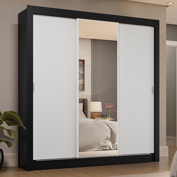 Guarda-roupa Casal 3 Portas De Correr Com Espelho 4 Gavetas P