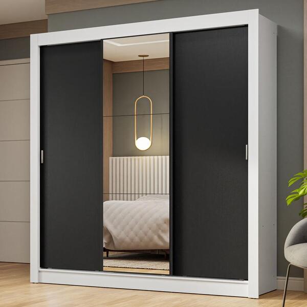 Guarda-roupa Casal 3 Portas De Correr Com Espelho Branco/pret