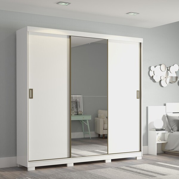 Guarda Roupa Casal 3 Portas De Correr Com Espelho Lara Panan