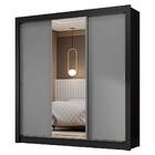 Guarda-roupa Casal 3 Portas De Correr Com Espelho Preto/cinza