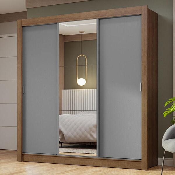 Guarda-roupa Casal 3 Portas De Correr Com Espelho Rustic/cinz