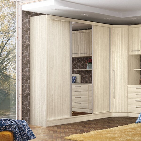 Guarda-roupa Casal 3 Portas De Correr Com Espelho Siena Móvei