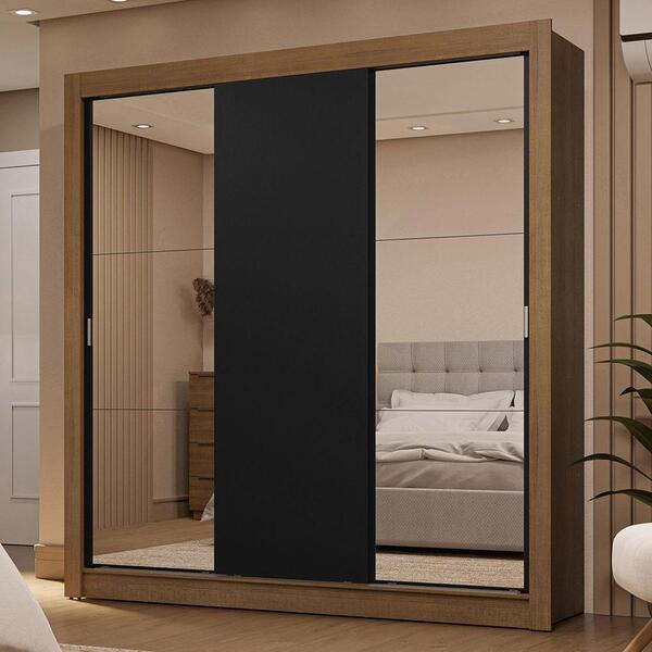 Guarda-roupa Casal 3 Portas De Correr Com Espelhos 2 Gavetas