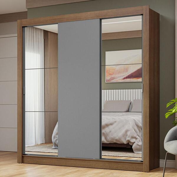 Guarda-roupa Casal 3 Portas De Correr Com Espelhos Rustic/cin