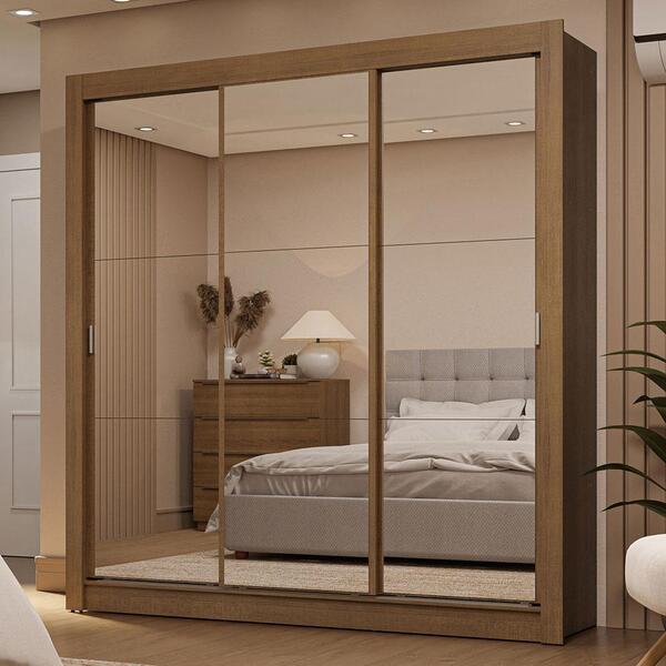 Guarda-roupa Casal 3 Portas De Correr De Espelho 2 Gavetas Ru