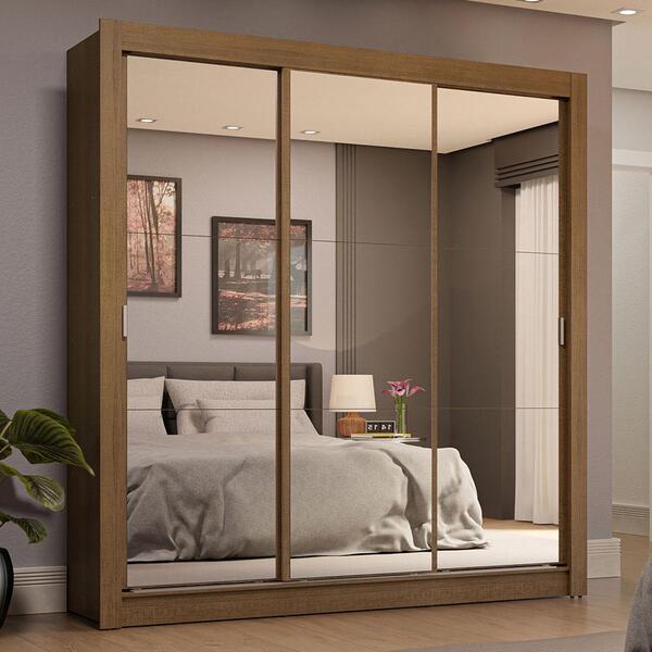 Guarda-roupa Casal 3 Portas De Correr De Espelho 4 Gavetas Ru