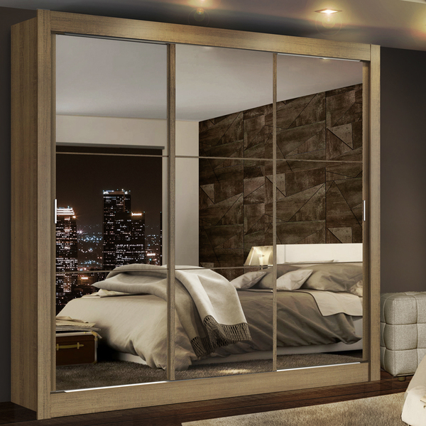 Guarda Roupa Casal 3 Portas de Correr de Espelho Madesa Lyon