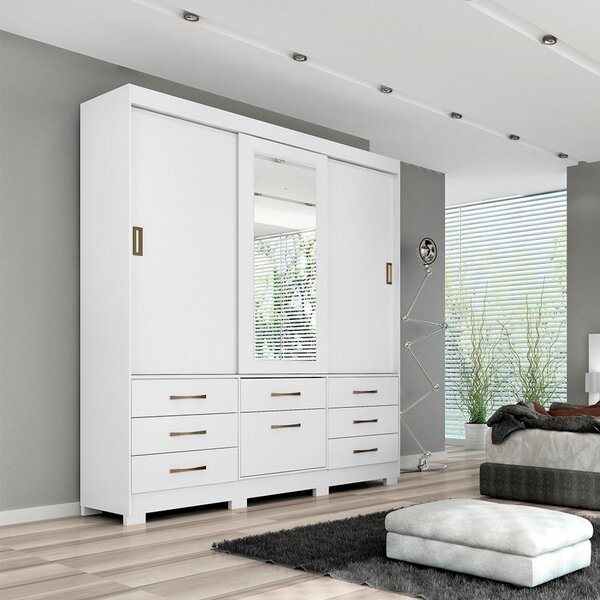 Guarda-roupa Casal 3 Portas De Correr Espelho 7 Gavetas 1 Sap