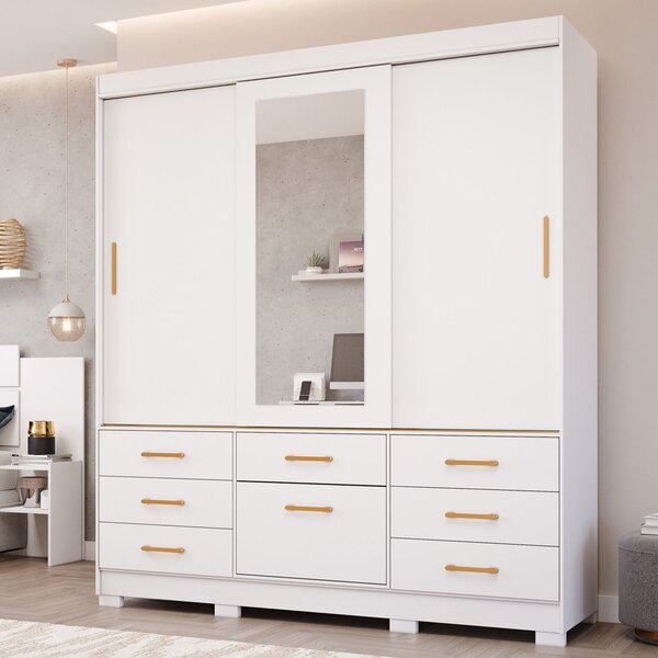 Guarda-roupa Casal 3 Portas De Correr Espelho 7 Gavetas 1 Sap