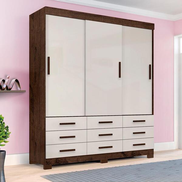 Guarda Roupa Casal 3 Portas De Correr Jacarandá Off White Ide