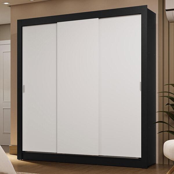 Guarda-roupa Casal 3 Portas De Correr Preto/branco Sublime Ma