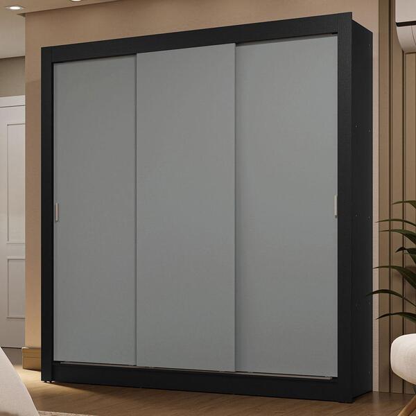 Guarda-roupa Casal 3 Portas De Correr Preto/cinza Sublime Mad