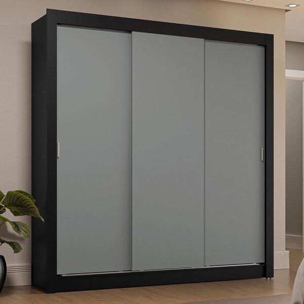 Guarda-roupa Casal 3 Portas De Correr Preto/cinza Sublime Plu