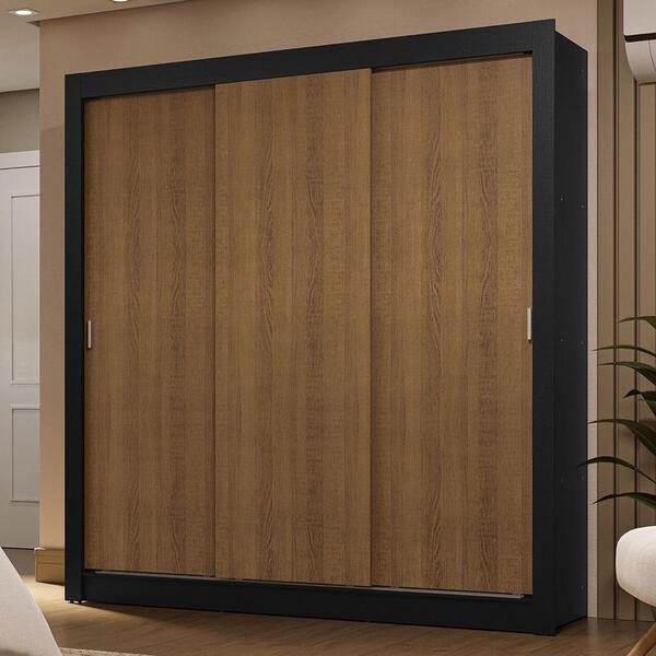 Guarda-roupa Casal 3 Portas De Correr Preto/rustic Sublime Ma