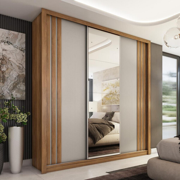 Guarda Roupa Casal 3 Portas De Correr Ripado 2 Gavetas Flex M