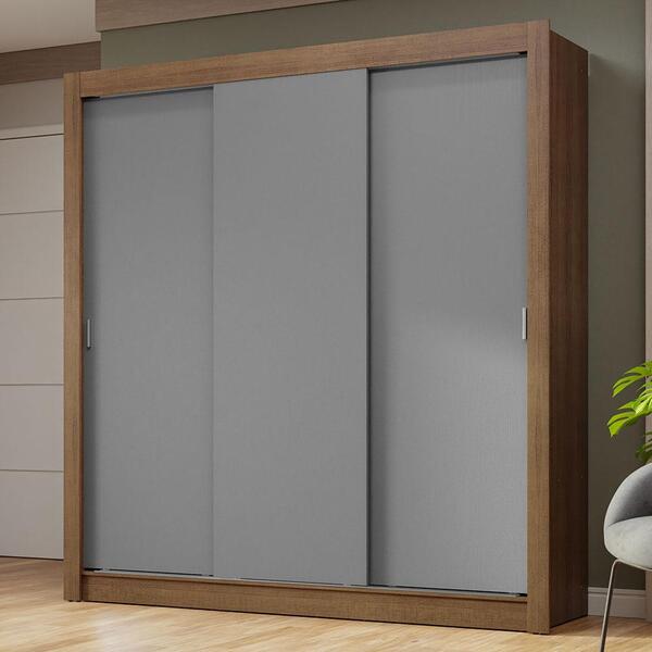 Guarda-roupa Casal 3 Portas De Correr Rustic/cinza Nobre Made