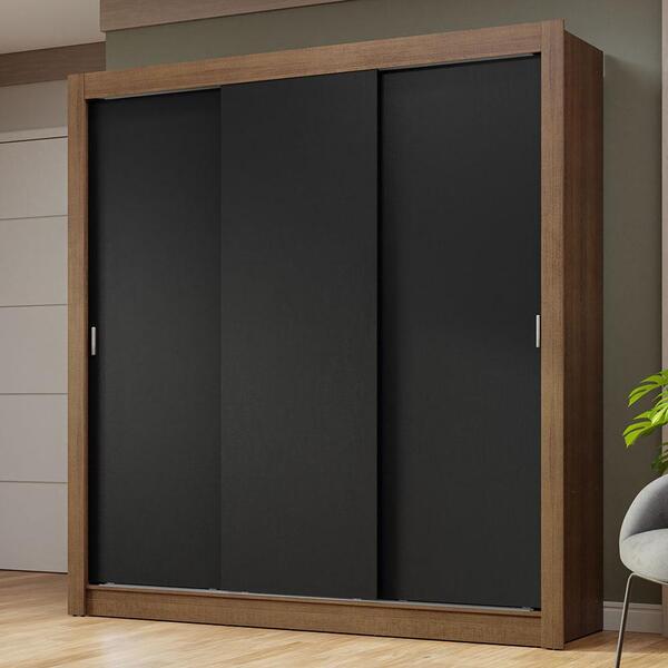 Guarda-roupa Casal 3 Portas De Correr Rustic/preto Nobre Made