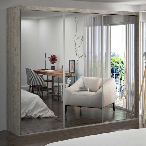 Guarda-roupa Casal 3 Portas De Espelho 100% Mdf 1987e3 Demoli