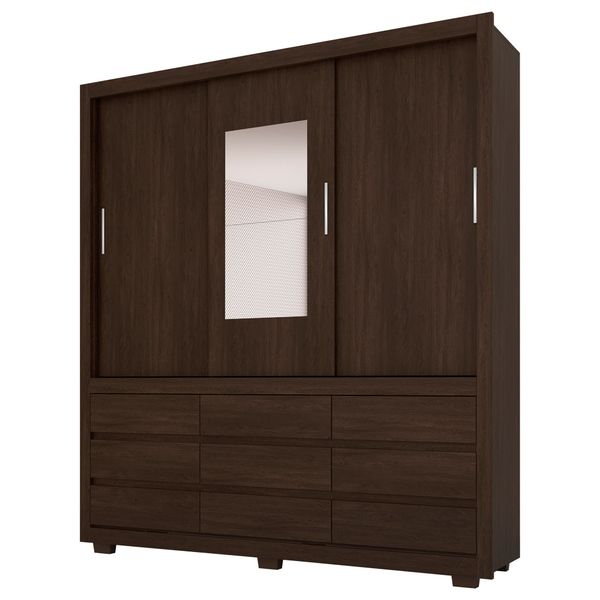 Guarda Roupa Casal 3 Portas Deslizantes Com Espelho Ebano Tou
