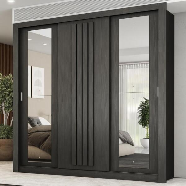 Guarda Roupa Casal 3 Portas Doha Duo Carraro Ripado Preto Tou