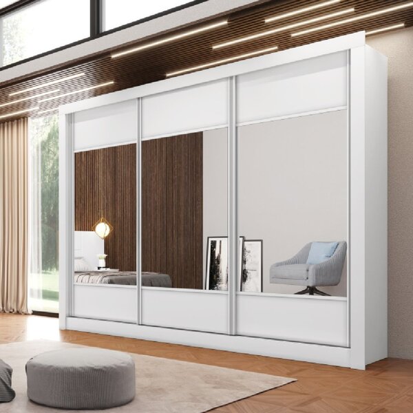 Guarda Roupa Casal 3 Portas Espelhadas Zuma Made Marcs Branco