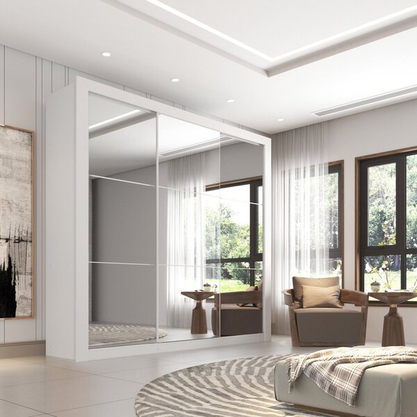 Guarda Roupa Casal 3 Portas Espelhado 4 Gavetas Pequim Sallêt