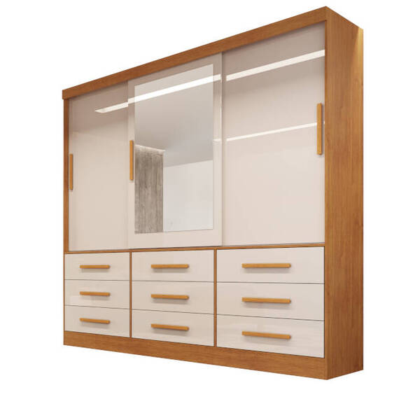 Guarda-roupa Casal 3 Portas Espelho 9 Gavetas 2,11m - Turim-n