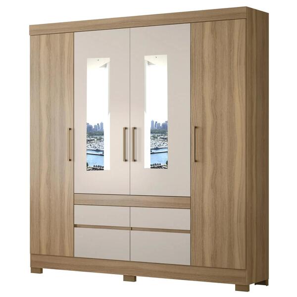 Guarda Roupa Casal 4 Portas 2 Com Espelho 90cm 4 Gavetas Bilb