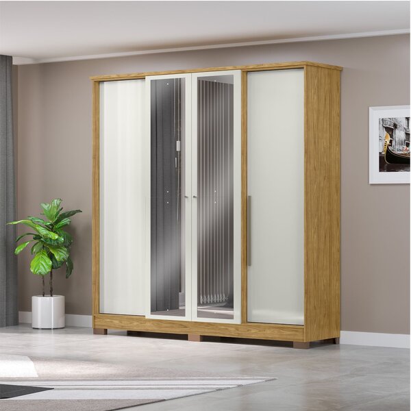 Guarda-roupa Casal 4 Portas 2 Gavetas Com Espelho Mônaco Marr