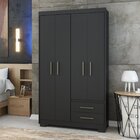 Guarda Roupa Casal 4 Portas 2 Gavetas Primacy   Black
